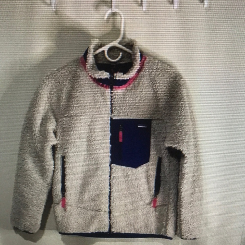 Cozy Cream Sherpa Jacket with Navy Pocket & Pink Trim